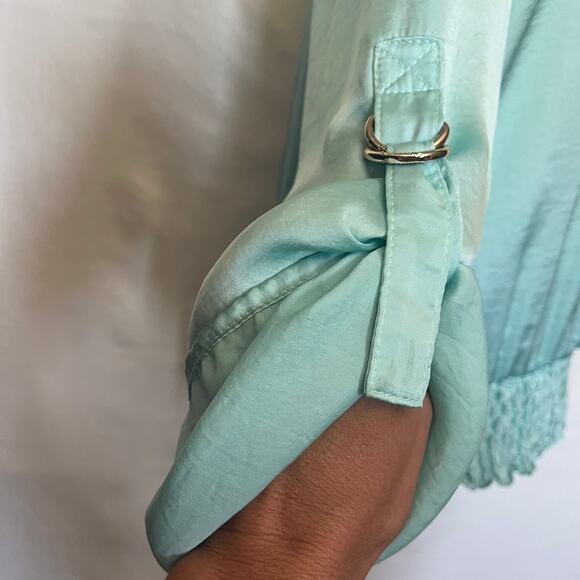 CARTISE Smocked Peasant Womens Top Size 8 Mint Rolled Puff Long Sleeve Mermaid - Picture 4 of 10